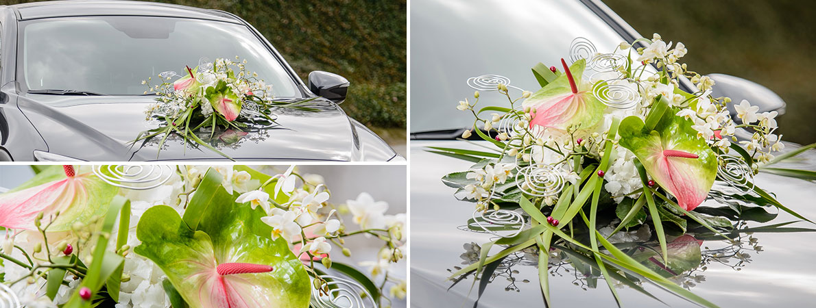Poročna dekoracija avtomobila flamingo